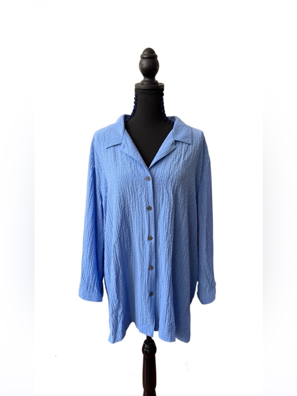 White Stag Light Blue Shore Crinkle Button-Front Shirt Jacket